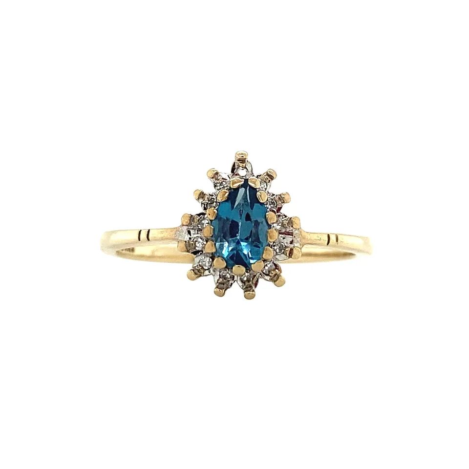 Vintage 9K Gold Ring with Topaz and Diamond