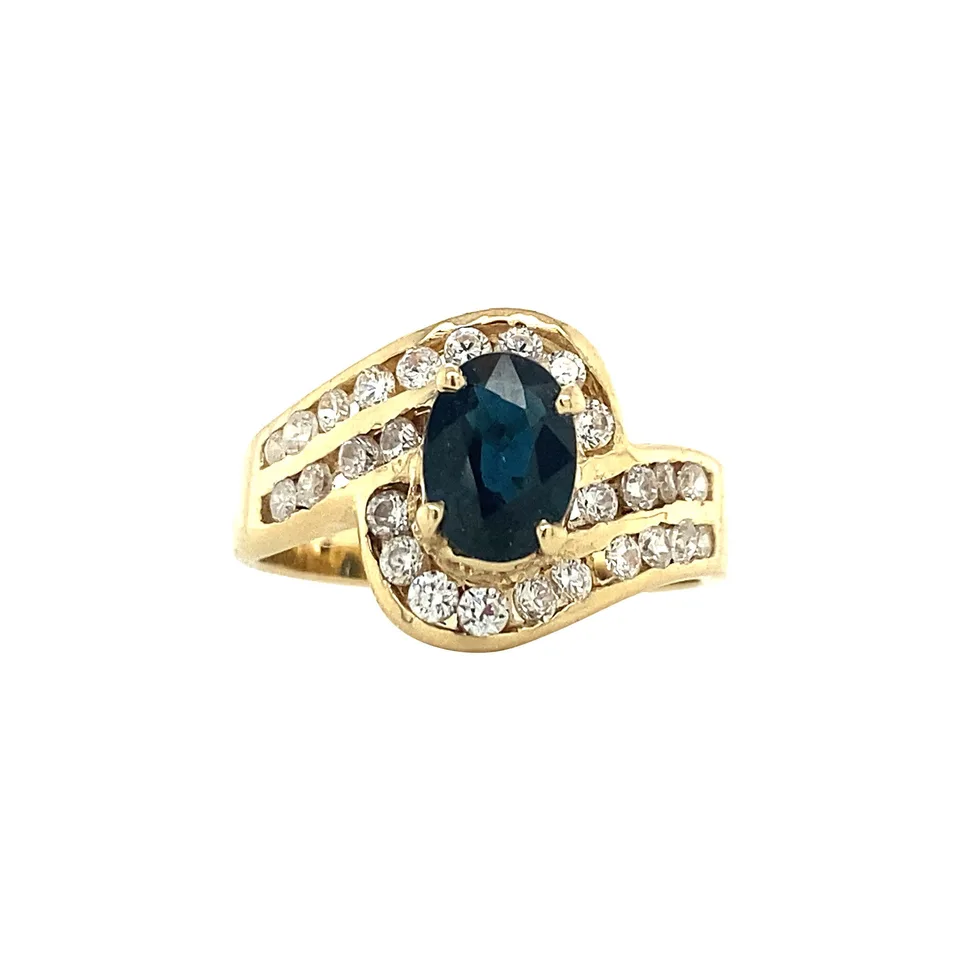 Vintage 14K Gold Ring with Sapphire and Cubic Zirconia