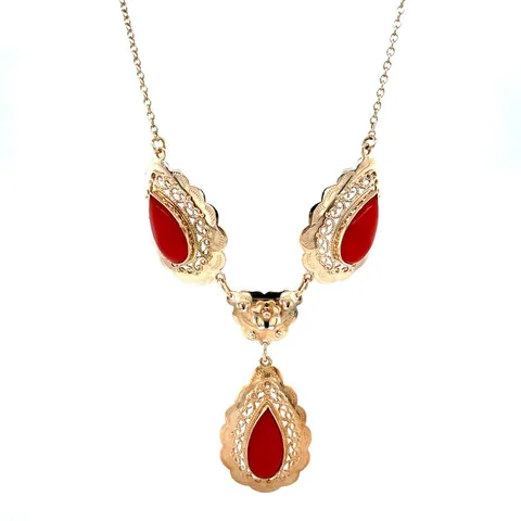 Vintage 14K Gold Anchor Necklace with Red Coral