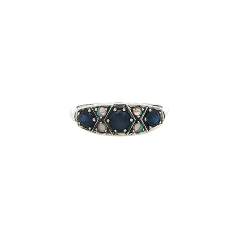 Vintage Sterling Silver Ring with Sapphire and Opal