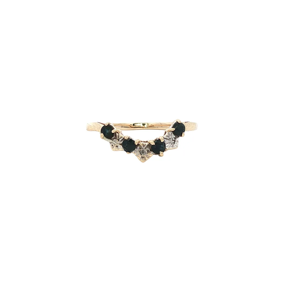 Vintage 9K Gold Ring with Sapphire and Diamond