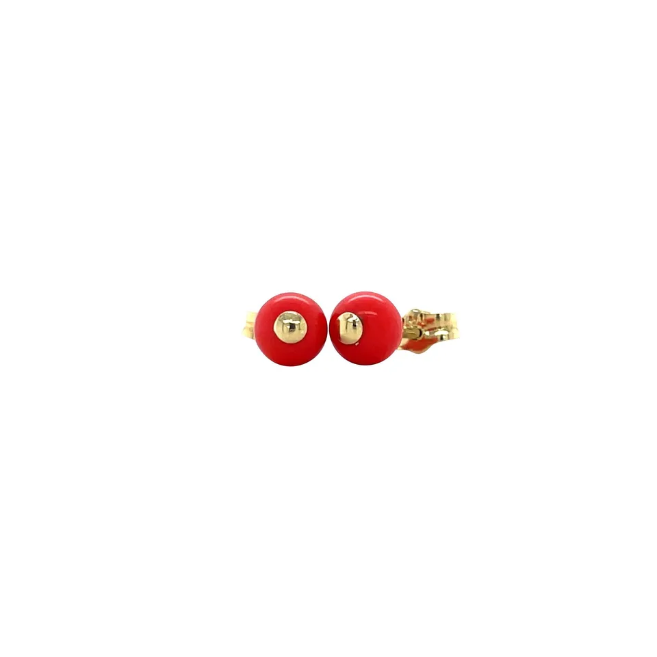 Vintage 14K Gold Stud Earrings with Red Coral
