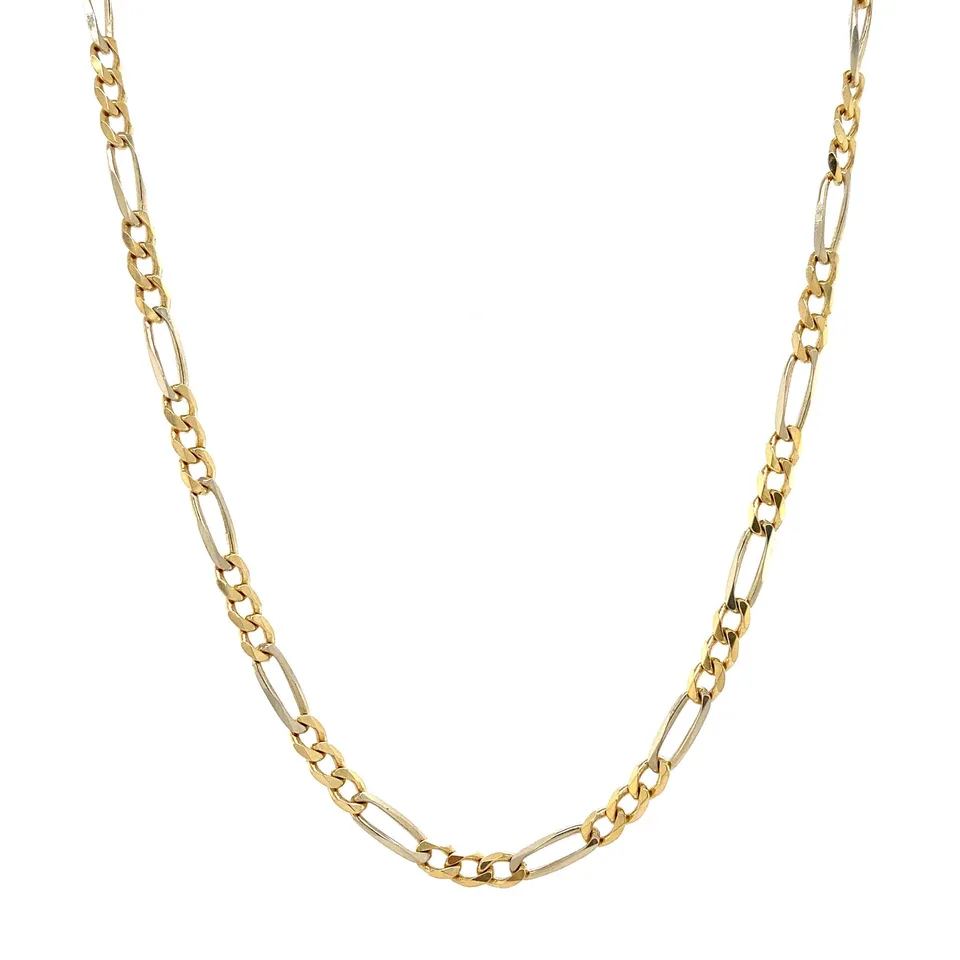 Vintage 14K Two Tone Gold Necklace Figaro 51 cm