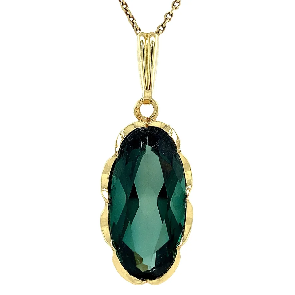 Vintage 14K Gold Pendant with Green Spinel