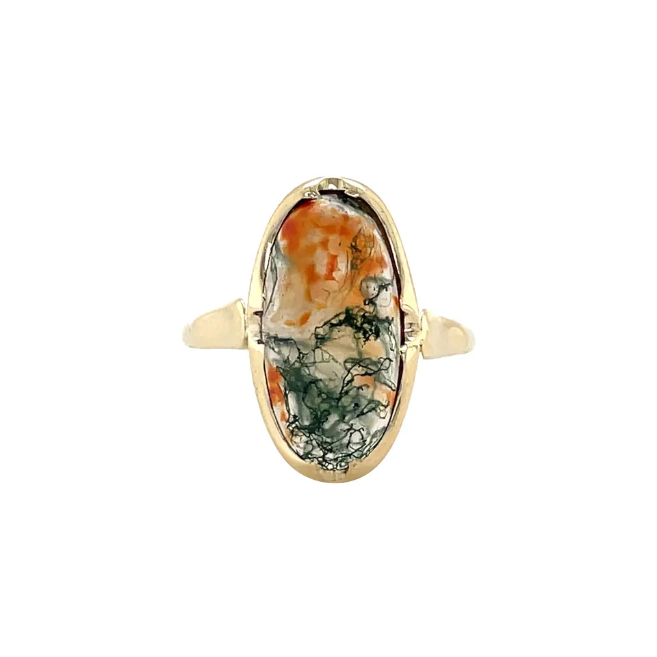 Vintage 14K Gold Ring with Moss Agate