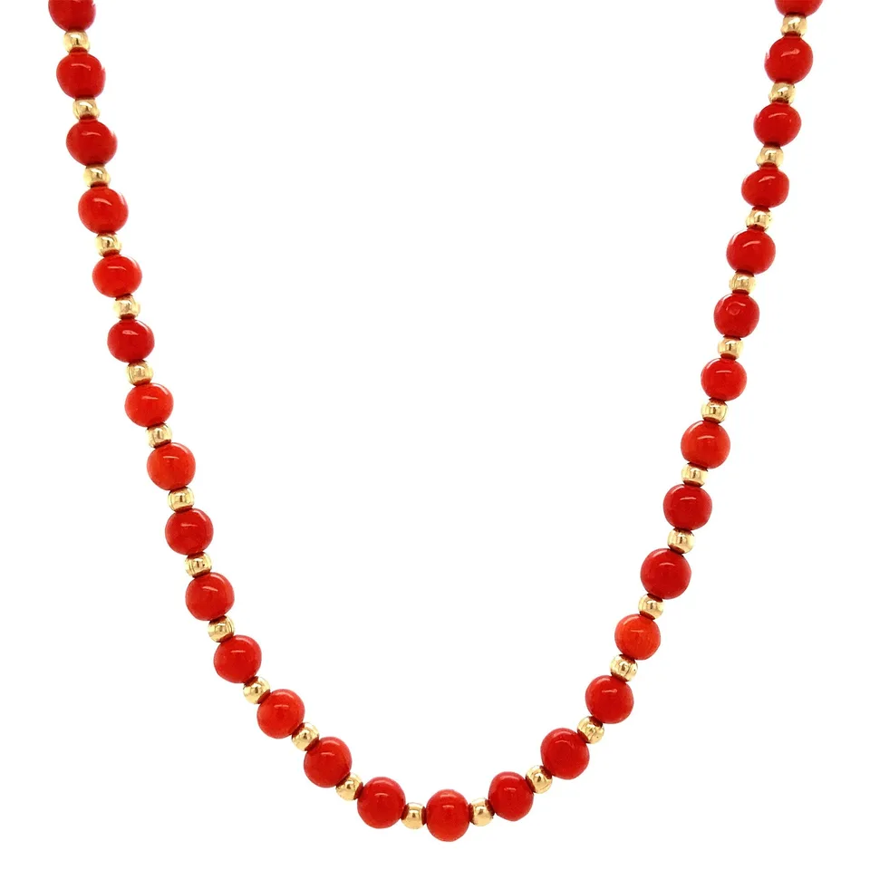 Vintage 14K Gold Necklace with Red Coral