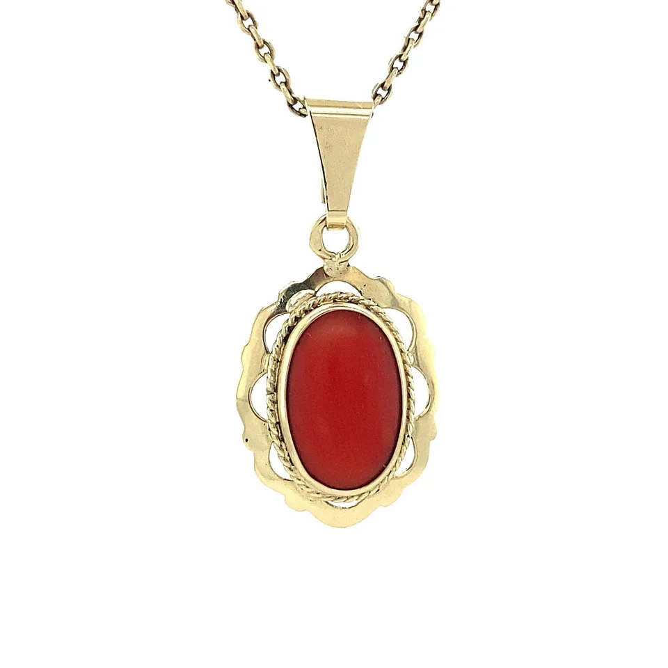 Vintage 14K Gold Pendant with Red Coral