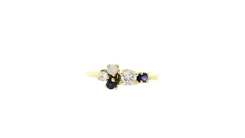 Vintage 14K Gold Ring with Diamond, Sapphire and Opal