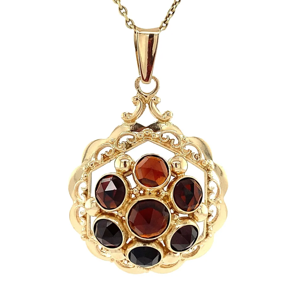 Vintage 14K Gold Cluster Pendant with Garnet