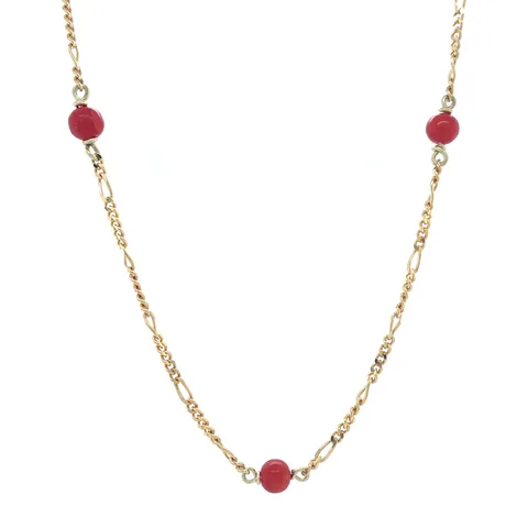 Vintage 14K Gold Fancy Necklace with Red Coral 65 cm