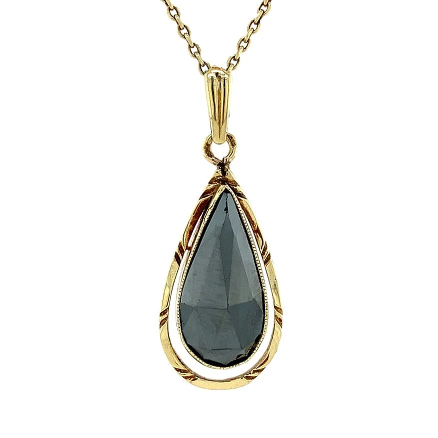 Vintage 14K Gold Pendant with Hematite