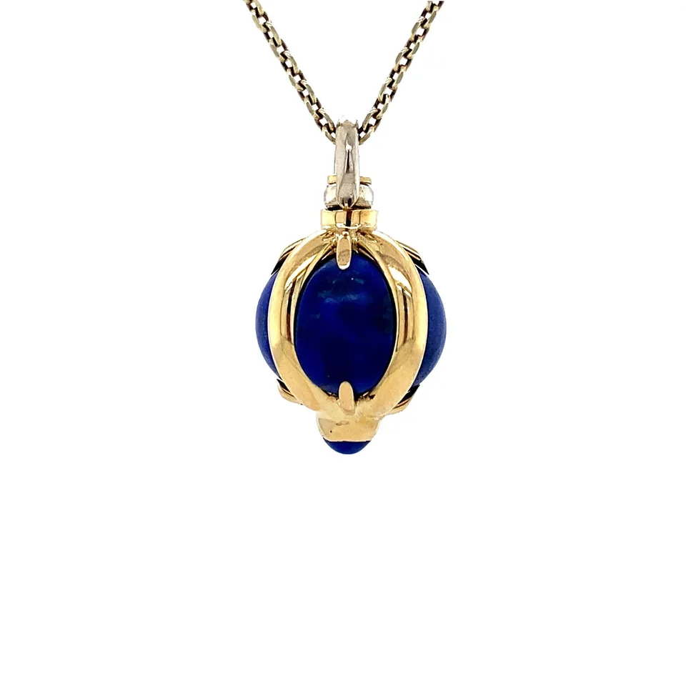 Vintage 18K Gold Bol Pendant with Lapis Lazuli