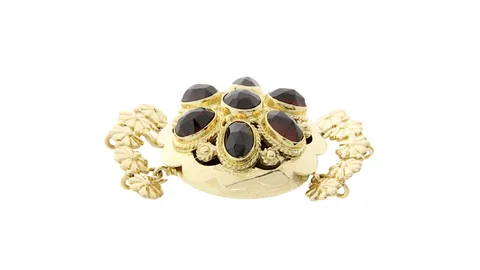 Vintage 14K Gold Decorative Lock with Garnet Necklace