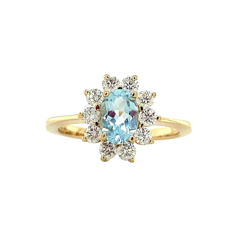 Vintage 14K Gold Cluster Ring with Topaz and Diamond