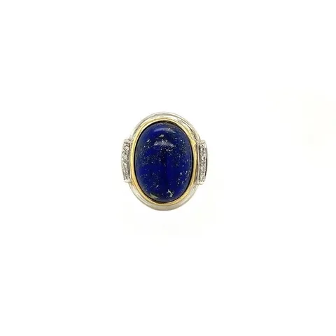 Vintage 18K Gold Ring with Lapis Lazuli and Diamond