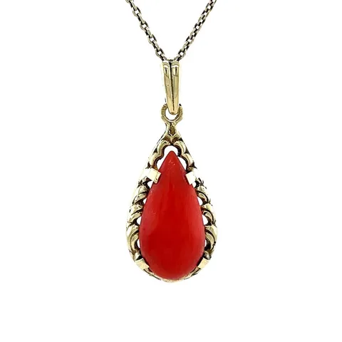 Vintage 14K Gold Pendant with Red Coral