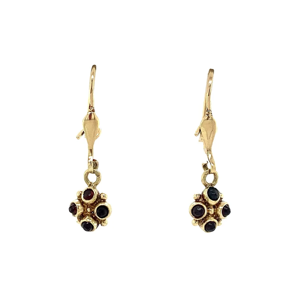 Vintage 14K Gold Drop Earrings with Garnet