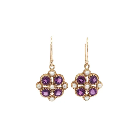 Vintage 14K Gold Earrings with Amethyst and Pearl