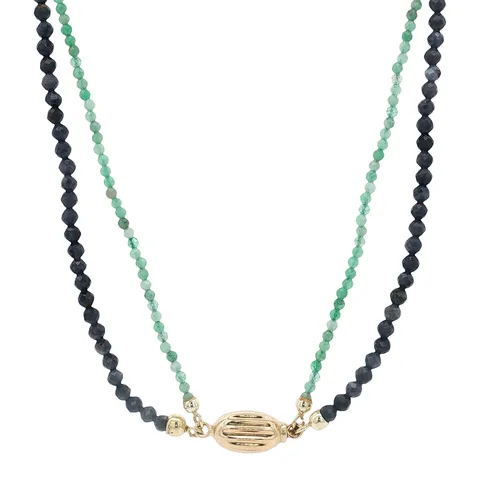 Vintage Sapphire and Emerald Necklace with 14K Gold Clasp