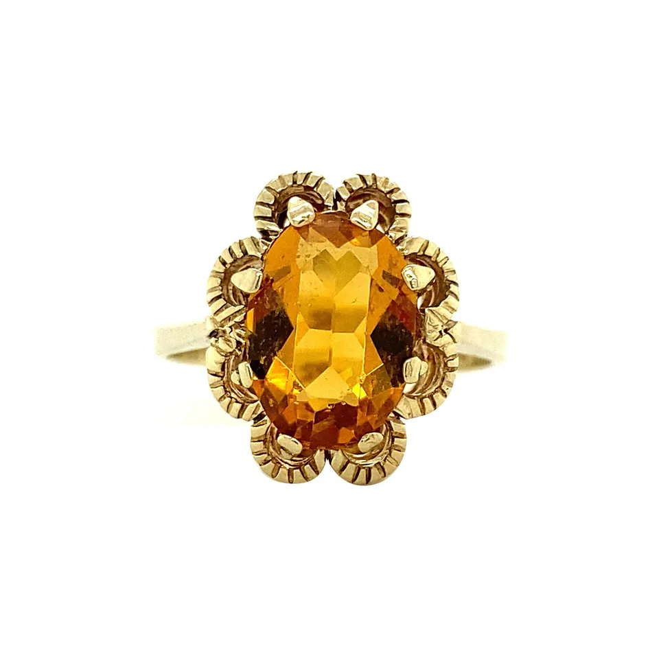 Vintage 14K Gold Ring with Orange Glass