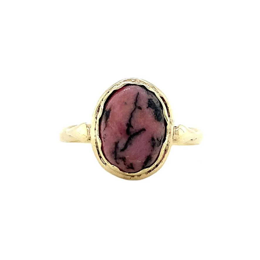 Vintage 14K Gold Ring with Rhodochiosiet