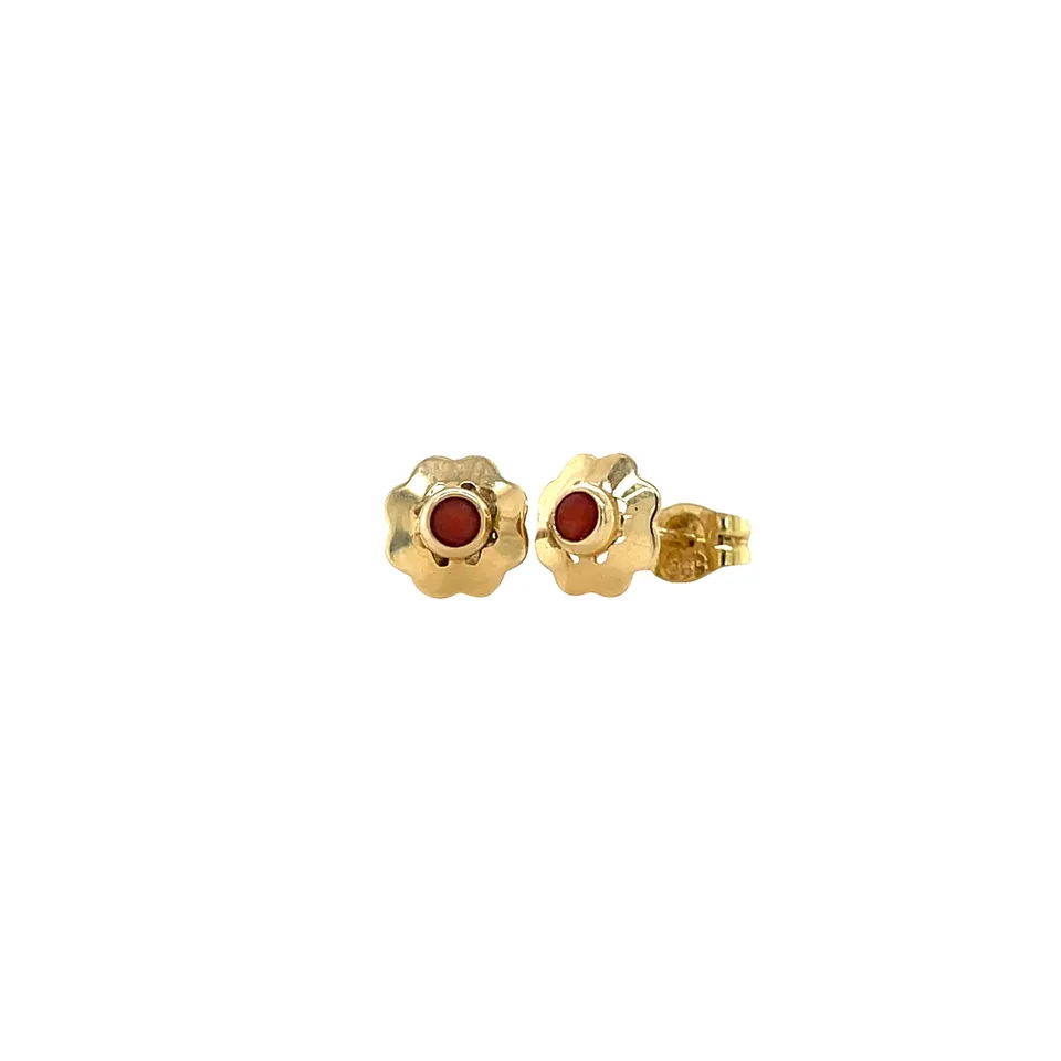 Vintage 14K Gold Stud Earrings with Red Coral