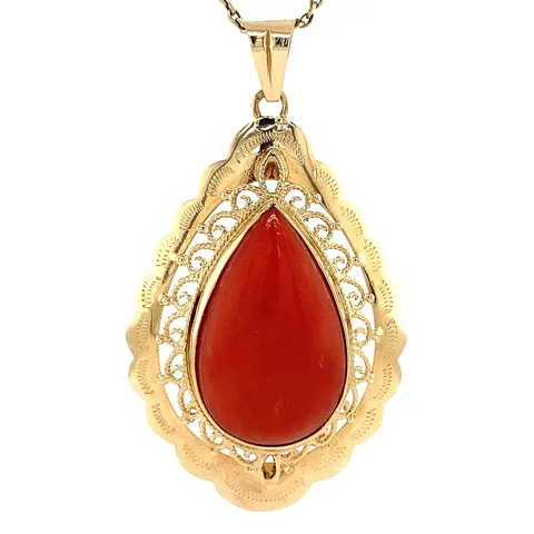 Vintage 14K Gold Pendant with Red Coral