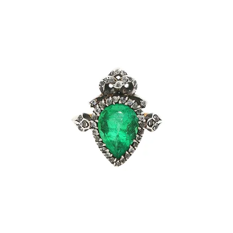 Vintage 18K Gold Ring with Emerald and Diamond