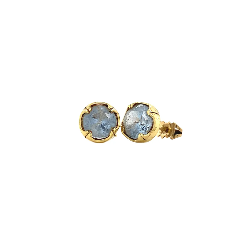 Vintage 14K Gold Stud Earrings with Blue Spinel