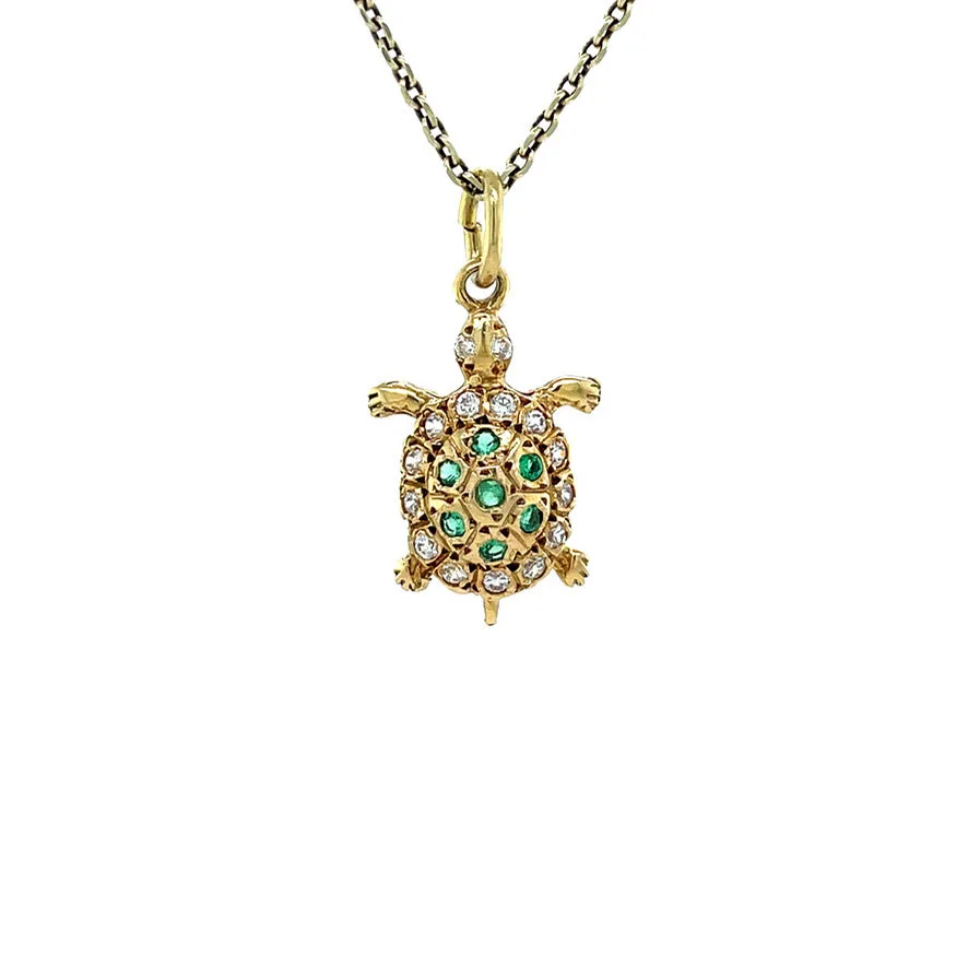 Vintage 14K Gold Schildpad Pendant with Spinel