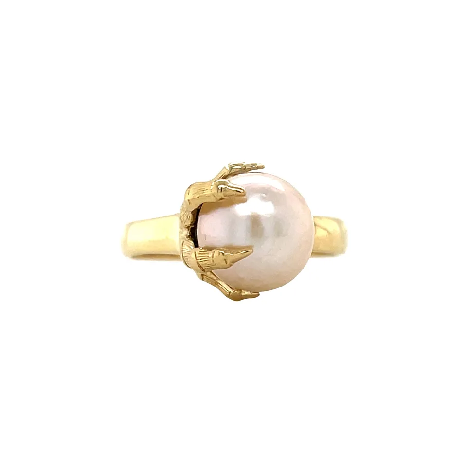 Vintage 18K Gold Klauw Ring with Pearl