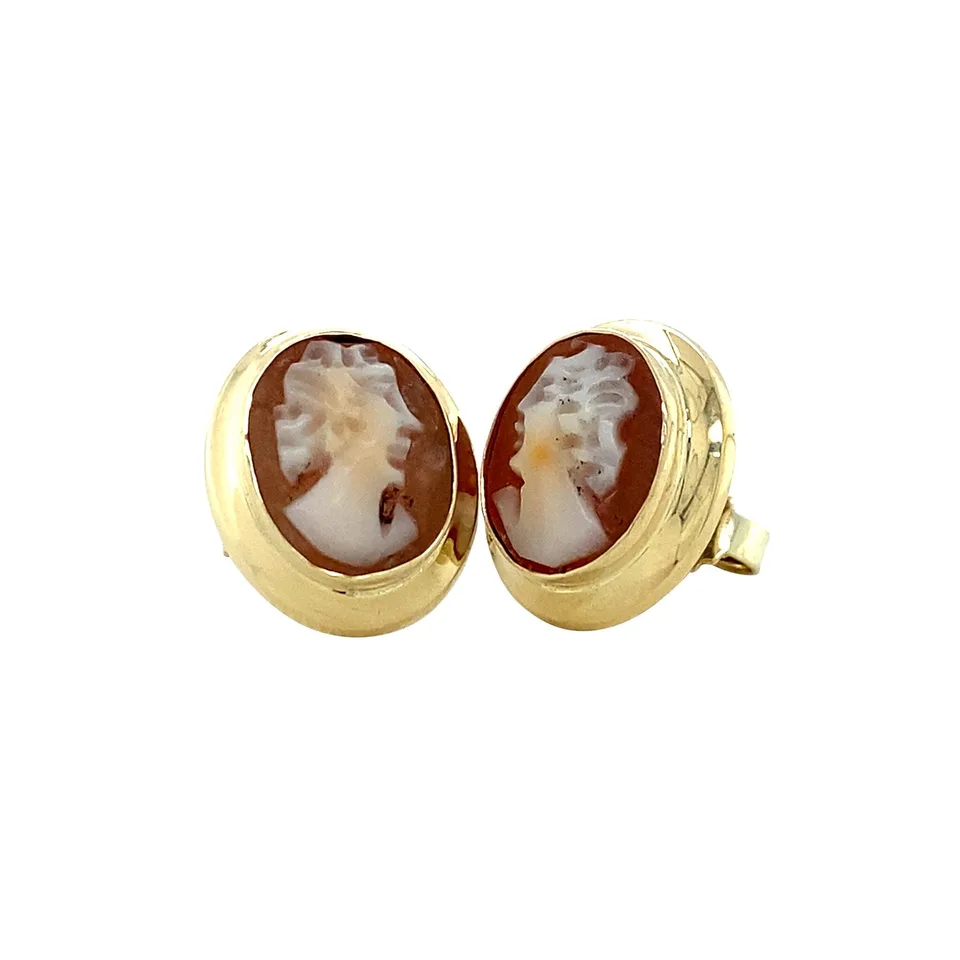 Vintage 14K Gold Stud Earrings with Cameo