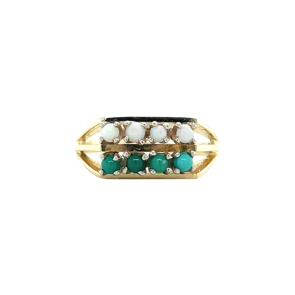 Vintage 14K Gold Half Eternity Ring with Turquoise and Opal