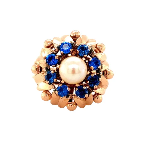 Vintage 14K Rose Gold Cluster Ring with Pearl and Spinel
