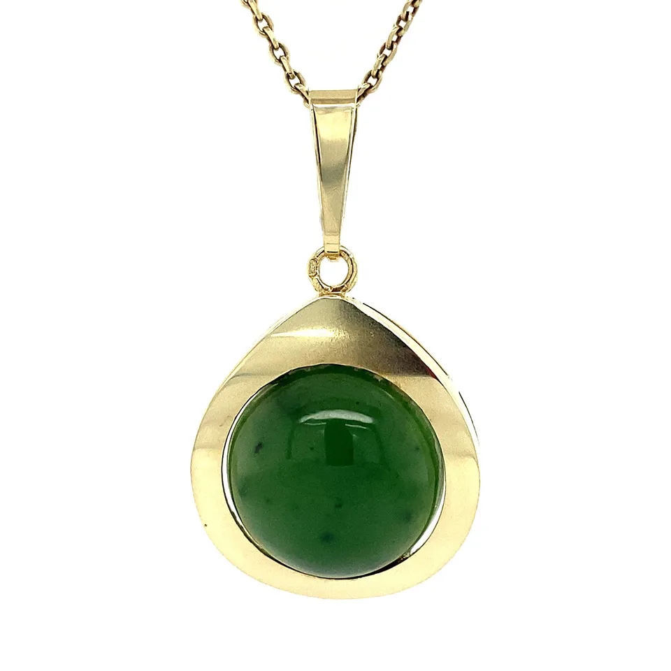 Vintage 14K Gold Pendant with Nephrite