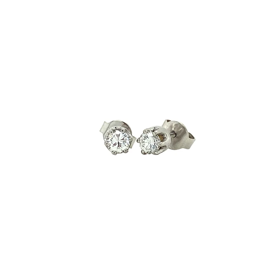 Vintage 14K White Gold Solitaire Stud Earrings with Diamond