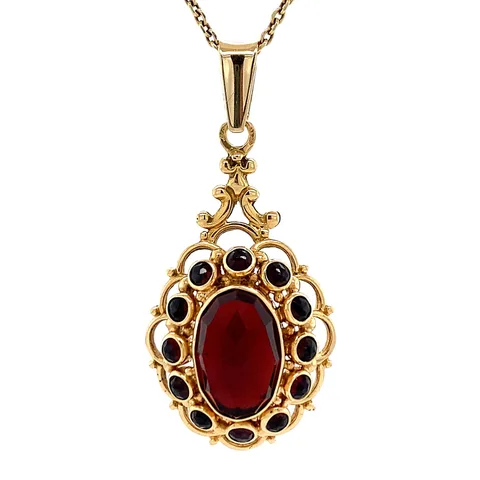 Vintage 14K Gold Cluster Pendant with Garnet