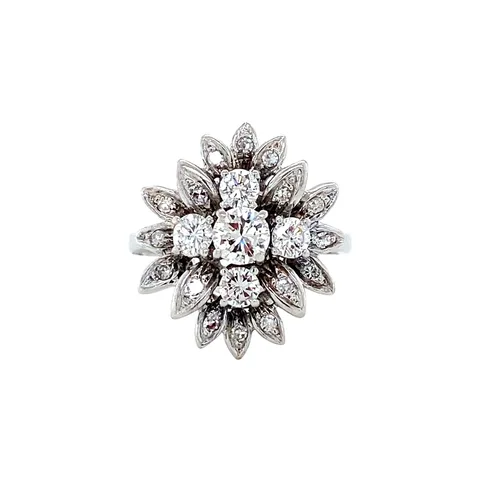 Vintage 18K White Gold Princess Ring with Diamond