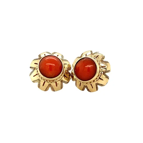 Vintage 14K Gold Stud Earrings with Red Coral