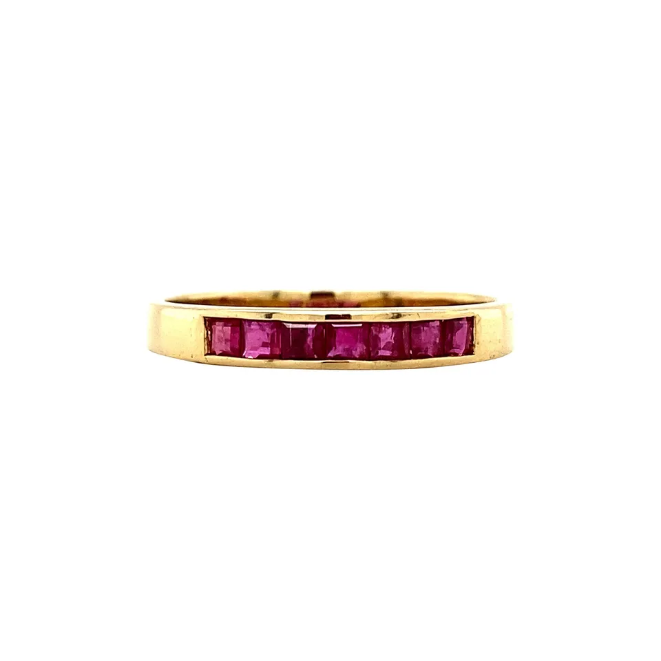 Vintage 18K Gold Half Eternity Ring with Ruby