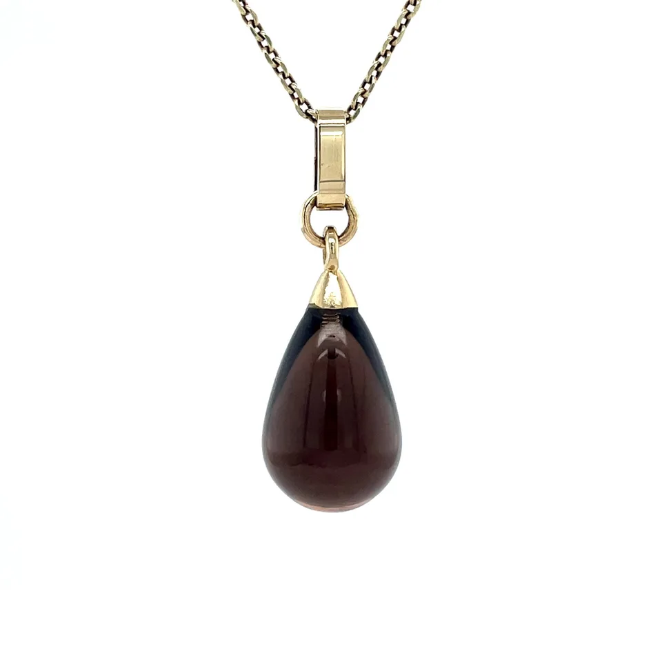 Vintage 14K Gold Pendant with Smoky Quartz
