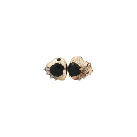 Vintage 14K Gold Heart Stud Earrings with Sapphire and Diamond