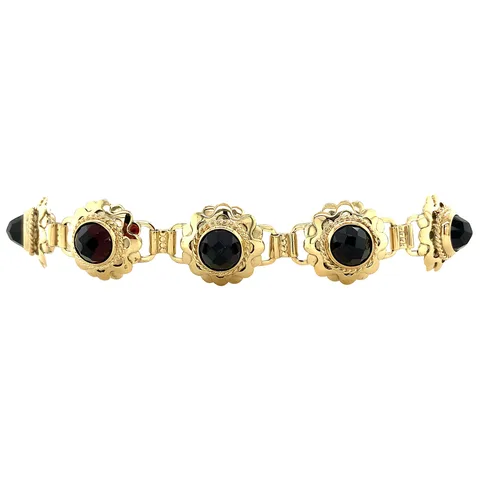 Vintage 14K Gold Boat Link Bracelet with Garnet