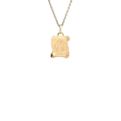 Vintage 14K Gold Parchment Scroll Pendant with Sagittarius