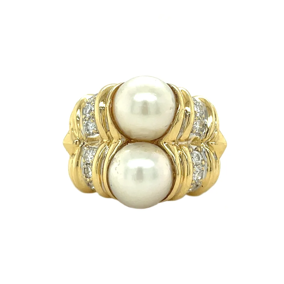 Vintage 18K Yellow Gold Ring with Pearl and Diamond