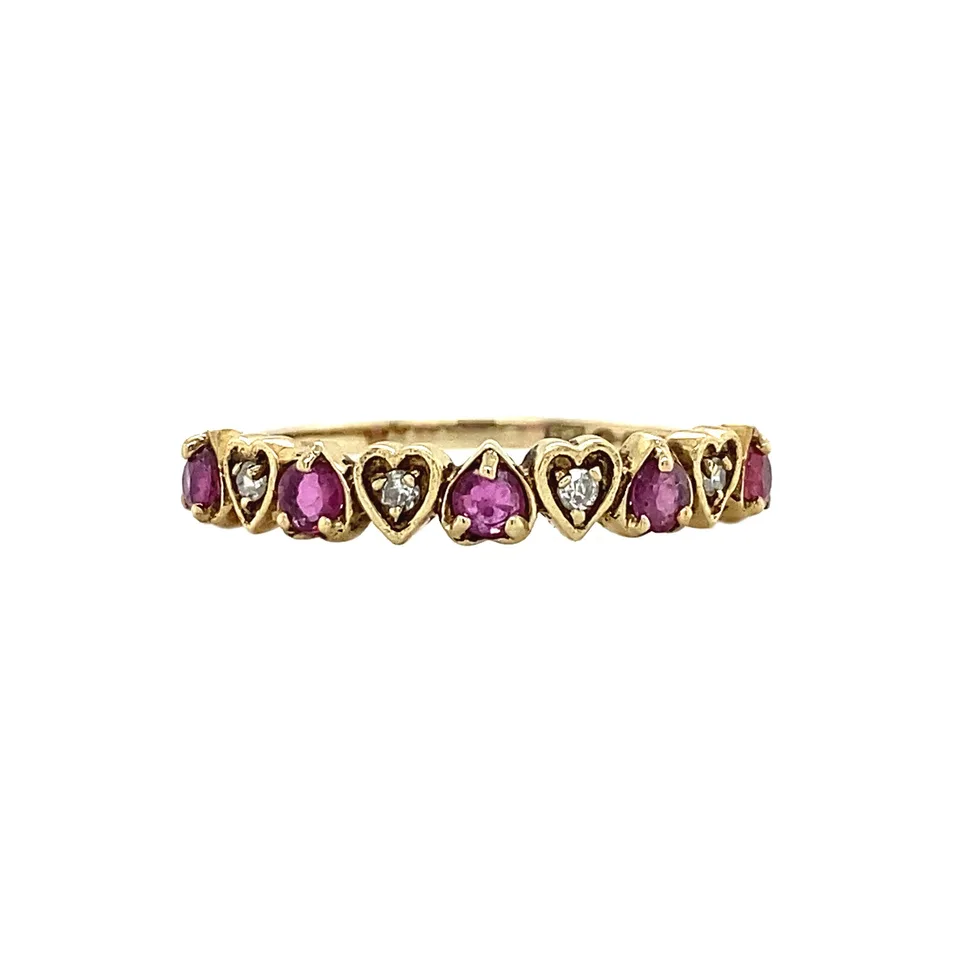 Vintage 9K Gold Ring with Ruby and Diamond