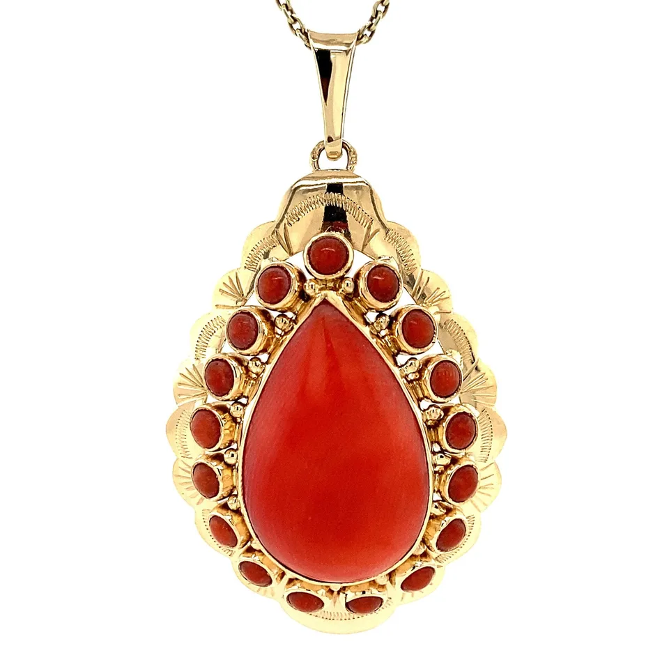 Vintage 14K Gold Pendant with Red Coral