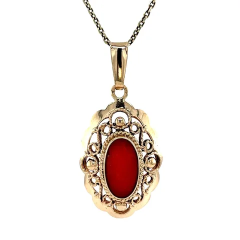 Vintage 14K Gold Pendant with Red Coral