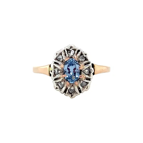 Vintage 14K Rose Gold Cluster Ring with Spinel and Rose Cut Diamond