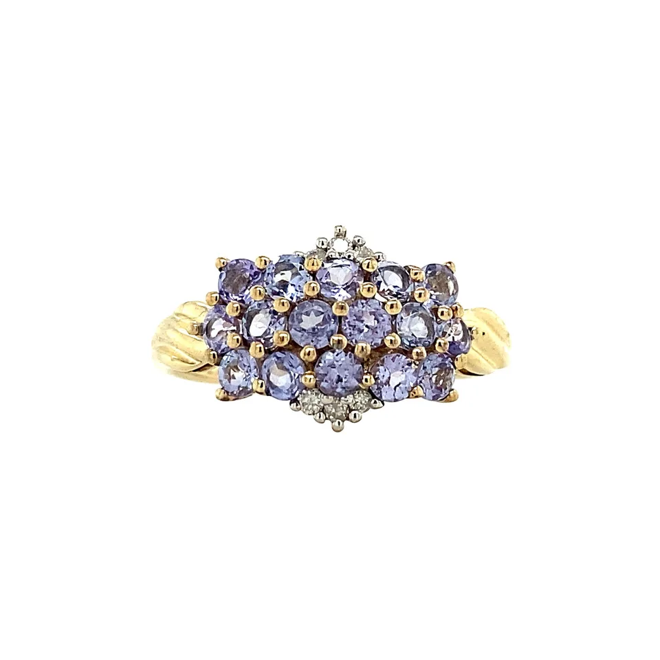 Vintage 9K Gold Ring with Diamond and Paars Glass